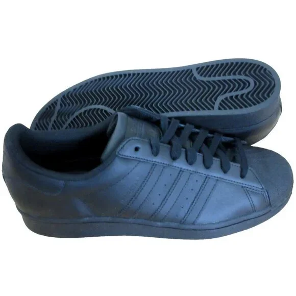 Adidas Men's Superstar Leather Shoes Core Triple Black Sizes NIB EG4957 - Picture 2 of 5